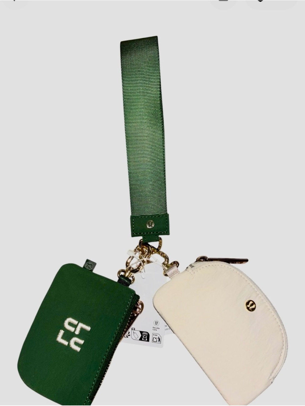 Lululemon Green and Cream Card & Key Holder Wristlet